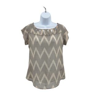 The Limited Sheer Chevron Polka Dots Top WMNS  XS Black Ivory Scoop Neck Zig Zag